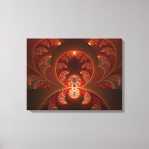 Impressão Em Tela Luminoso Abstrato Moderno Fractal Laranja Vermelho