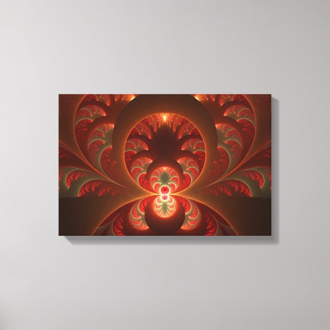 Impressão Em Tela Luminoso Abstrato Moderno Fractal Laranja Vermelho (Frente)