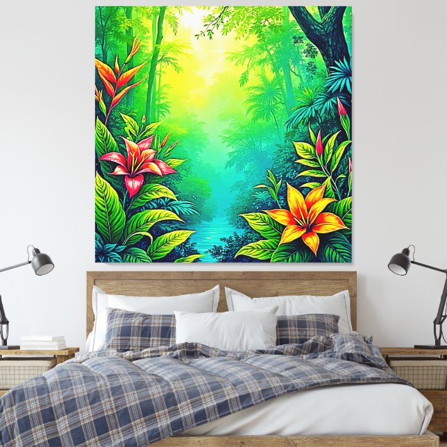 Impressão Em Tela Lush Tropical Jungle Oasis Design (Insitu(Quarto))