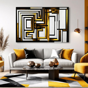 Impressão Em Tela Luxo Dourado Preto Geométrico Deco