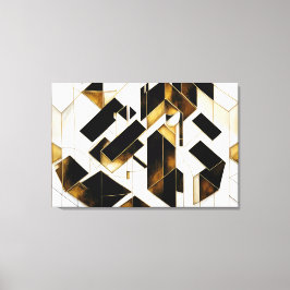 Impressão Em Tela Luxo Mármore Preto Abstrato Dourado