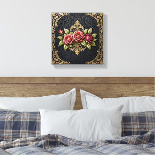 Impressão Em Tela Luxuoso Quadro Vitoriano em Ouro Antigo e Vermelho