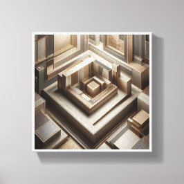 Impressão Em Tela Luxury 3D Geometric Maze - Modern Gold & Grey Arch
