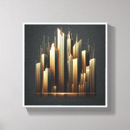 Impressão Em Tela Luxury Golden Skyscrapers Silhouette - Modern Abst