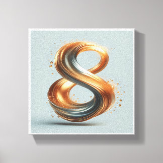Impressão Em Tela Luxury Liquid Gold Number 8 Art - 3D Metallic Swir