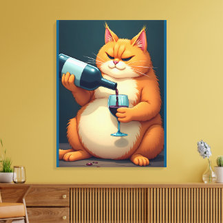 Impressão Em Tela Luxury Tipsy Cat Modern Art Illustration