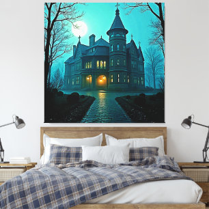 Impressão Em Tela Luz de Lua da Mansão Vitoriana Eerie