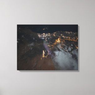 Impressão Em Tela Luzes Da Cidade De Jazan E Seus Subúrbios