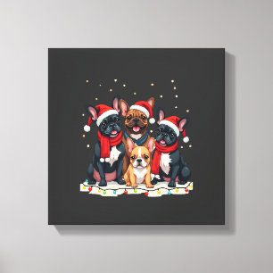 Impressão Em Tela Luzes de Natal Bulldogs Franceses Cachorro Xmas Fr