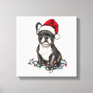 Impressão Em Tela Luzes de Natal de Bulldog Francês Presentes de Cac