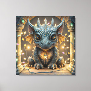 Impressão Em Tela Luzes Festivas Chibi Gargoyle Dragon