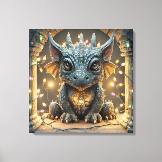 Impressão Em Tela Luzes Festivas Chibi Gargoyle Dragon (Frente)
