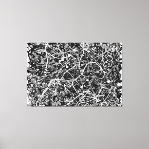 Impressão Em Tela LXIX PRETO E BRANCO - Pintura de ação - Abstrato-