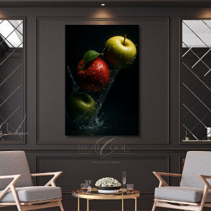 Impressão Em Tela Maçã Espalhando Água – Arte Fotográfica de Frutas