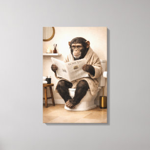 Impressão Em Tela Macaco Engraçado Lendo Jornal Humor de Banheiro