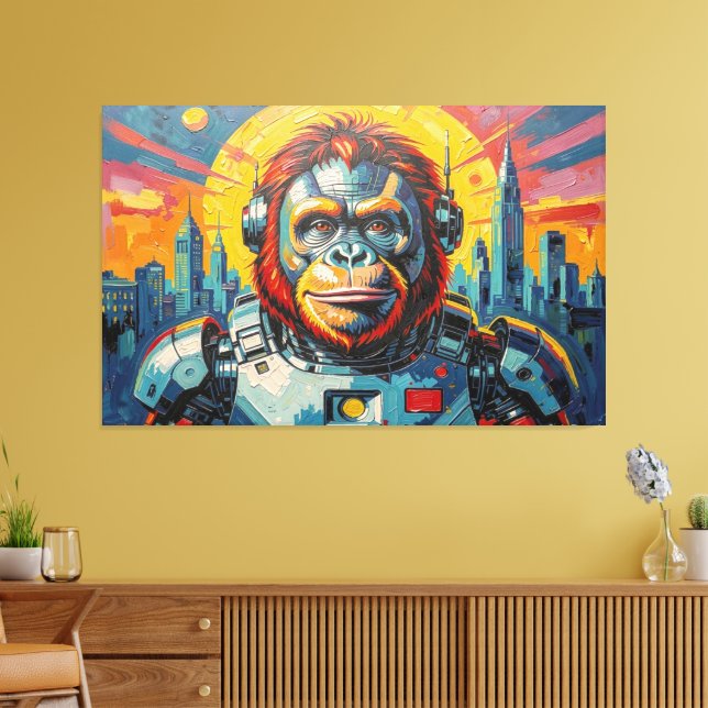IMPRESSÃO EM TELA MACACO ORANGOTANGO ESPACIAL -6 (Insitu(Sala de estar))