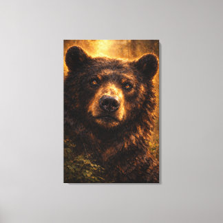 Impressão Em Tela Madeira Dourada | Arte de Vida Selvagem de Urso |
