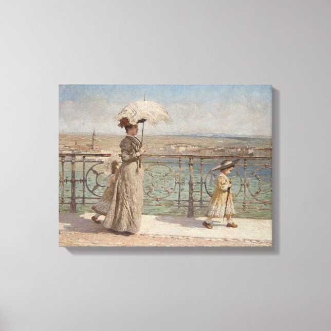 Impressão Em Tela Mãe e Filhas caminhando em uma ponte na Itália (Frente)