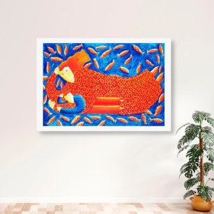 Impressão Em Tela Mãe E Filho Com Pintura De Peixe Goldfish