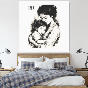 Impressão Em Tela Mãe e Filho Vintage 1982