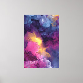 Impressão Em Tela Magenta Dourado Roxo Tinta Álcool Nebulosa Fluxo