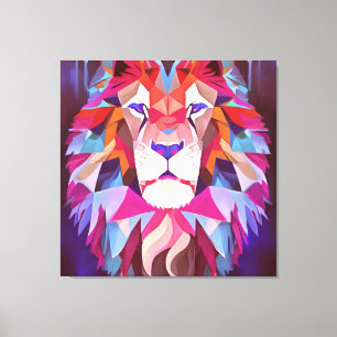 Impressão Em Tela Magenta Geométrica Lion Abstrato Art