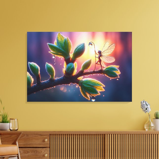 Impressão Em Tela Magical fairy with dewdrop lantern on the branch (Insitu(Sala de estar))