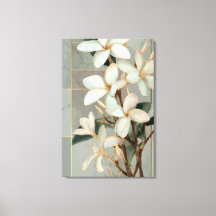 Magnólia Branca Floral Linha Dourada Mármore