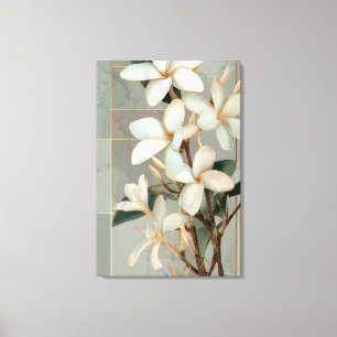 Impressão Em Tela Magnólia Branca Floral Linha Dourada Mármore