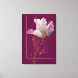 Impressão Em Tela Magnólia Branca Linha Dourada Magenta