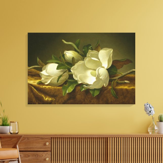 Impressão Em Tela Magnolias on Gold Velvet Cloth by MJ Heade (Insitu(Sala de estar))