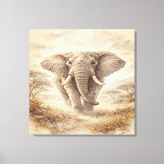 Impressão Em Tela Majestic African Elephant Watercolor Illustration