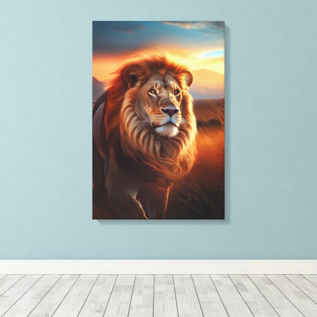 Impressão Em Tela Majestic African Lion in a Serengeti Sunset (Insitu(piso de madeira))