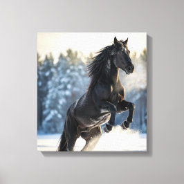Impressão Em Tela Majestic Black Stallion in Winter Snow