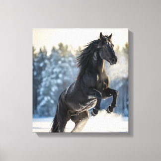 Impressão Em Tela Majestic Black Stallion in Winter Snow