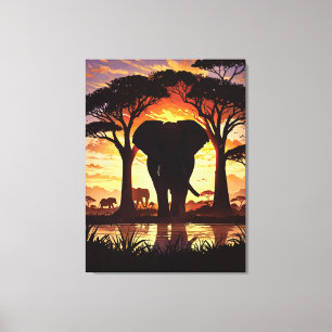 Impressão Em Tela Majestic Elephant at Sunset in the African Savanna