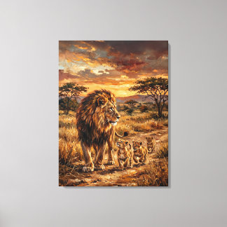 Impressão Em Tela Majestic Lion Family – Golden Savannah Art