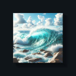 Impressão Em Tela Majestic Turquoise Ocean Wave Crashing on Sunlit<br><div class="desc">A vibrant and refreshing digital landscape featuring a powerful turquoise wave curling beautifully before crashing against smooth, sun-drenched coastal rocks. The bright blue sky and fluffy white clouds create a perfect summer atmosphere filled with energy and natural beauty. Ideal for beach house decor, modern living rooms, or as a rejuvenating...</div>