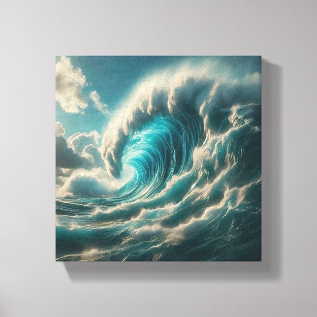 Impressão Em Tela Majestosa Onda Azul Gigante - Poder Dramático do O (Frente)