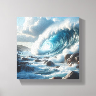 Impressão Em Tela Majestosa Onda do Oceano Turquesa Batendo Contra 