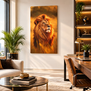 Impressão Em Tela Majestoso Leão Dourado ao Pôr do Sol – Arte para P