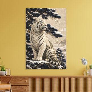 Impressão Em Tela Majestoso Tigre Branco nas Montanhas Nevadas – Pin