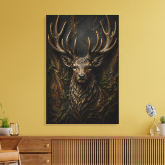 Impressão Em Tela Majestoso Veado Escultural 3D Luxo Floresta Arte F