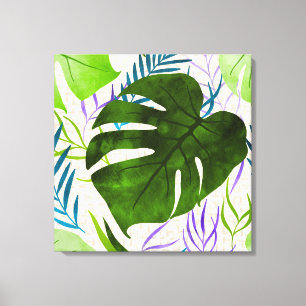 Impressão Em Tela Maleah Monstera Tropical Havaiana - Verde-Aquarela