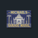 Impressão Em Tela Man Cave Funny Garage Mahal Tools | Nome personali<br><div class="desc">Esta design engraçada e personalizada é perfeita para decorar sua caverna masculina. Ele diz, "[Seu Nome] Garage Mahal" e mostra um esboço do Taj Mahal com martelos, chaves de fenda e um pequeno carro que parece estar estacionado no meio. Adicione facilmente seu nome ao topo. As cores são azul, cinza...</div>