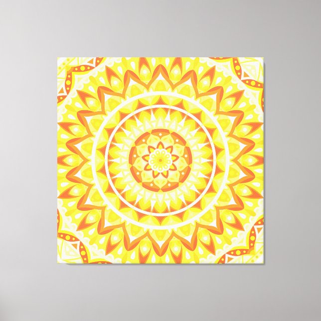 Impressão Em Tela Mandala Amarela Brilho Sol Boho Geométrico (Frente)