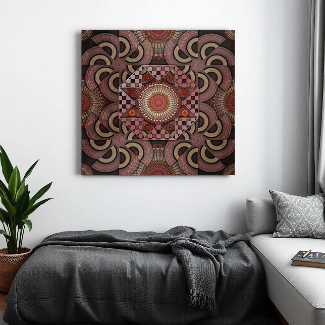 Impressão Em Tela Mandala de semicírculo étnico com moldura mais sol (Criador carregado)