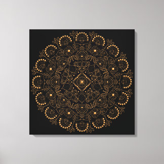 Impressão Em Tela Mandalas de Contas Pérola em Ouro Falso
