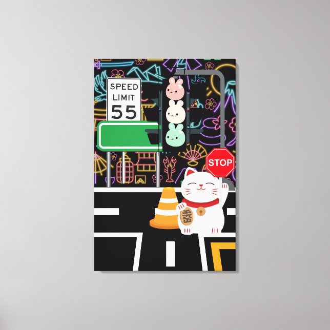 Impressão Em Tela Maneki Neko Bunny Rabbit Wagashi Trabalho de arte  (Frente)