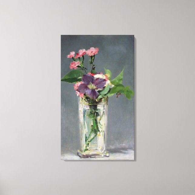 Impressão Em Tela Manet | Pinks e Clematis num Vaso Cristal, 1882 (Frente)